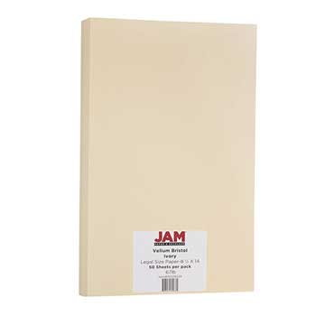 JAM Paper Vellum Bristol Cardstock, 8 1/2 x 14, 67lb Ivory, 50/PK