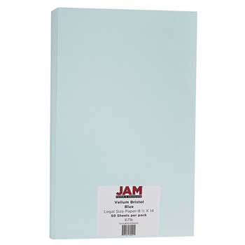 JAM Paper Vellum Bristol Cardstock, 67 lb, 8.5&quot; x 14&quot;, Blue, 50 Sheets/Pack