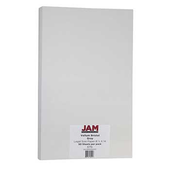 JAM Paper Vellum Bristol Cardstock, 67 lb, 8.5&quot; x 14&quot;, Grey, 50 Sheets/Pack