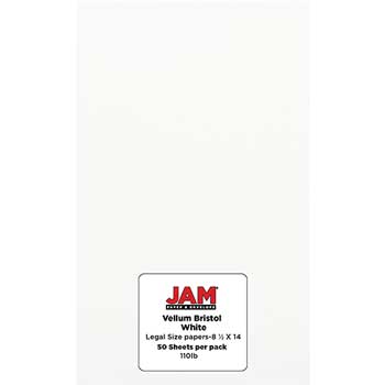 JAM Paper Vellum Bristol Cardstock, 110 lb, 8.5&quot; x 14&quot;, White, 50 Sheets/Pack