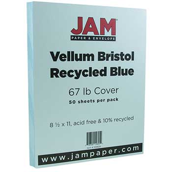 JAM Paper Vellum Bristol Cardstock, 67 lb, 8.5&quot; x 11&quot;, Blue, 50 Sheets/Pack