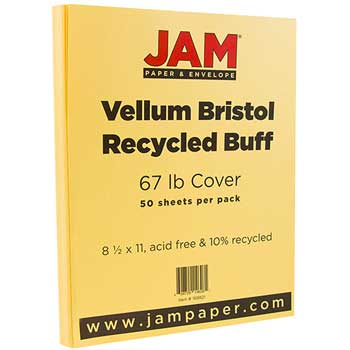 JAM Paper Bristol Cardstock, 67 lb, 8.5&quot; x 11&quot;, Vellum Buff, 50 Sheets/Pack