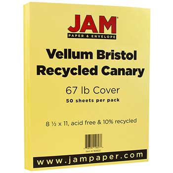JAM Paper Vellum Bristol Cardstock, 67 lb, 8.5&quot; x 11&quot;, Canary, 50 Sheets/Pack