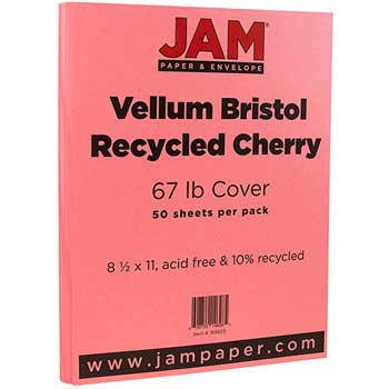 JAM Paper Vellum Bristol Cardstock, 67 lb, 8.5&quot; x 11&quot;, Cherry, 50 Sheets/Pack