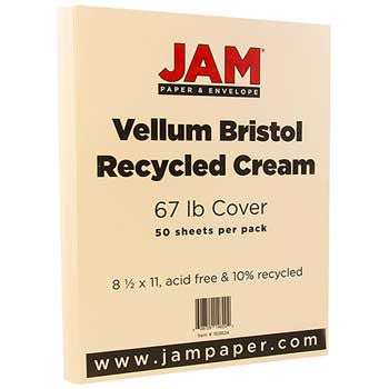 JAM Paper Vellum Bristol Cardstock, 67 lb, 8.5&quot; x 11&quot;, Cream, 250 Sheets/Ream