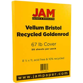 JAM Paper Vellum Bristol Cardstock, 67 lb, 8.5&quot; x 11&quot;, Goldenrod, 50 Sheets/Pack