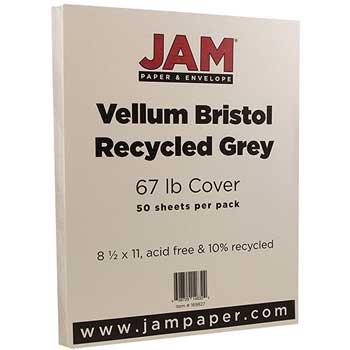 JAM Paper Vellum Bristol Cardstock, 67 lb, 8.5&quot; x 11&quot;, Grey, 50 Sheets/Pack