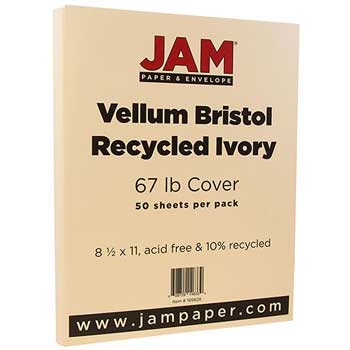 JAM Paper Vellum Bristol Cardstock, 67 lb, 8.5&quot; x 11&quot;, Ivory, 50 Sheets/Pack