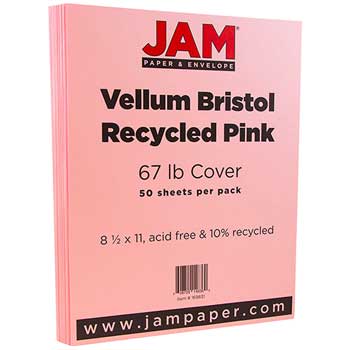 JAM Paper Vellum Bristol Cardstock, 67 lb, 8.5&quot; x 11&quot;, Pink, 50 Sheets/Pack