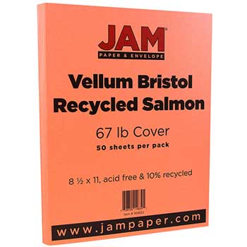 JAM Paper Vellum Bristol Cardstock, 67 lb, 8.5&quot; x 11&quot;, Salmon, 50 Sheets/Pack