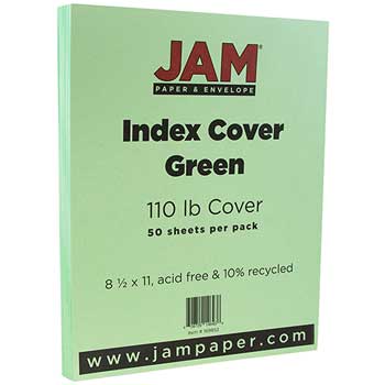 JAM Paper Vellum Bristol Index Cardstock, 110 lb, 8.5&quot; x 11&quot;, Green, 50 Sheets/Pack