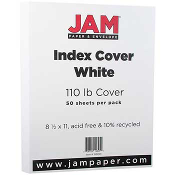 JAM Paper Vellum Bristol Index Cardstock, 110 lb, 8.5&quot; x 11&quot;, White, 50 Sheets/Pack