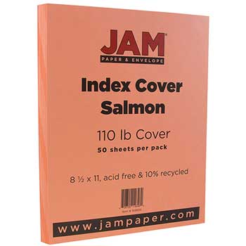 JAM Paper Bristol Index Cardstock, 110 lb, 8.5&quot; x 11&quot;, Vellum Salmon, 50 Sheets/Pack