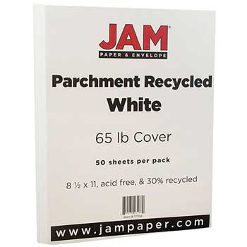 JAM Paper Parchment Cardstock, 65 lb, 8.5&quot; x 11&quot;, White, 50 Sheets/Pack