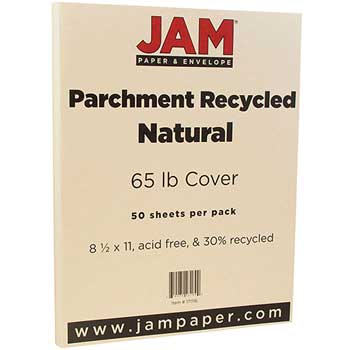JAM Paper Parchment Cardstock, 65 lb, 8.5&quot; x 11&quot;, Vellum Natural, 50 Sheets/Pack