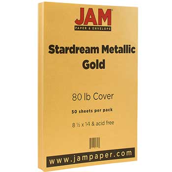 JAM Paper Cardstock, 80 lb, 8.5&quot; x 11&quot;, Metallic Gold, 50 Sheets/Pack