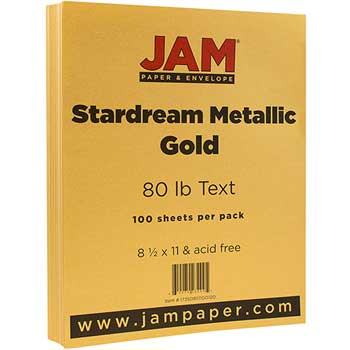 JAM Paper Cardstock, 80 lb, 8.5&quot; x 11&quot;, Metallic Gold, 100 Sheets/Pack