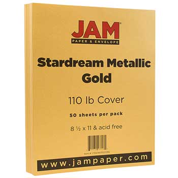 JAM Paper Cardstock, 110 lb, 8.5&quot; x 11&quot;, Metallic Gold, 50 Sheets/Pack