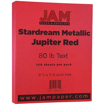 JAM Paper Cardstock, 80 lb, 8.5&quot; x 11&quot;, Metallic Jupiter Red, 100 Sheets/Pack