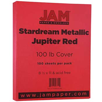 JAM Paper Cardstock, 110 lb, 8.5&quot; x 11&quot;, Metallic Jupiter Red, 50 Sheets/Pack