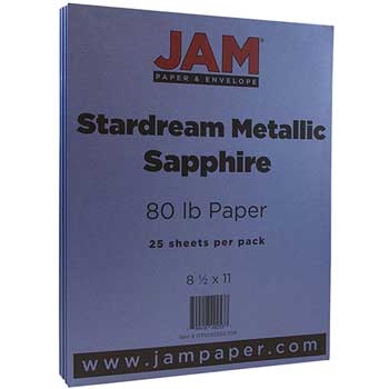 JAM Paper Cardstock, 80 lb, 8.5&quot; x 11&quot;, Metallic Sapphire Blue, 100 Sheets/Pack