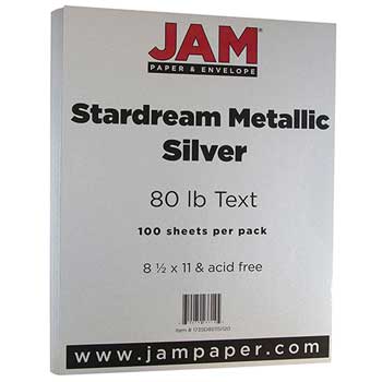 JAM Paper Cardstock, 80 lb, 8.5&quot; x 11&quot;, Metallic Silver, 100 Sheets/Pack