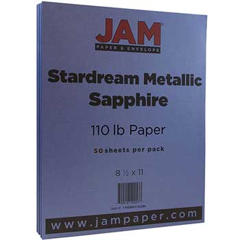 JAM Paper Cardstock, 110 lb, 8.5&quot; x 11&quot;, Metallic Sapphire Blue, 50 Sheets/Pack