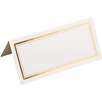 JAM Paper Fold Over Table Place Cards, 2&quot; x 4 1/2&quot;, Ivory with Gold Double Border, 100/Pack