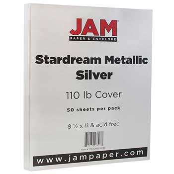 JAM Paper Cardstock, 110 lb, 8.5&quot; x 11&quot;, Metallic Silver, 50 Sheets/Pack