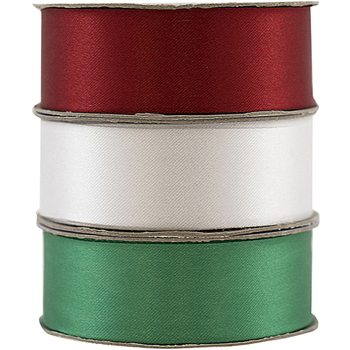JAM Paper Satin Ribbon, 7/8&quot; (7 Yards) Christmas Trio Red/Green/White, 3/PK