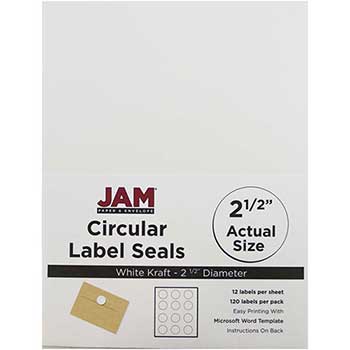 JAM Paper Circle Label Sticker Seals, 2 1/2&quot; Diameter, White, 120 Labels