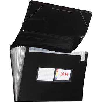JAM Paper Plastic Accordion Folder, 13 Pocket Expanding File with Elastic Closure, Legal (10&quot; x 15&quot;), Black