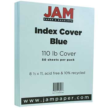 JAM Paper Vellum Bristol Index Cardstock, 110 lb, 8.5&quot; x 11&quot;, Blue, 50 Sheets/Pack