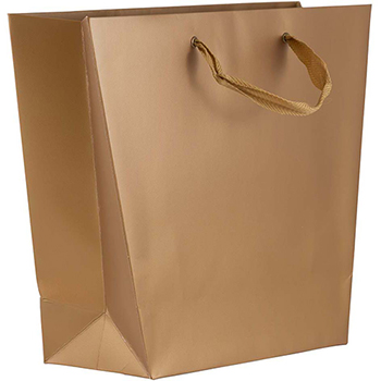 JAM Paper Matte Trapezoid Gifts Bag, 9&quot; x 4&quot; x 10&quot;, Metallic Copper