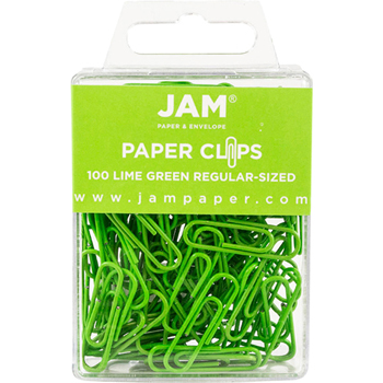 JAM Paper Paper Clips, Regular Size, Lime Green, 100/Pack