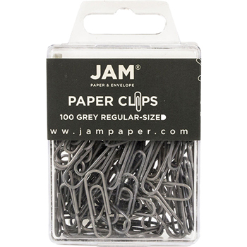 JAM Paper Colored Regular Paper Clips,Gray Paper Clips, 100/PK