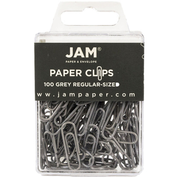 JAM Paper Colorful Standard Paper Clips, Regular 1&quot;, Gray Paper Clips, 100/PK