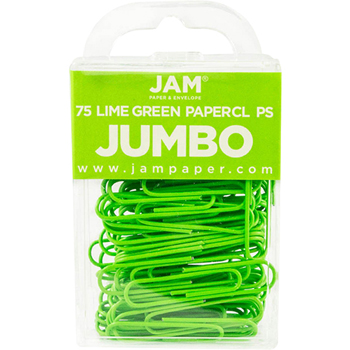 JAM Paper Paper Clips, Jumbo Size, Lime Green, 100/Pack