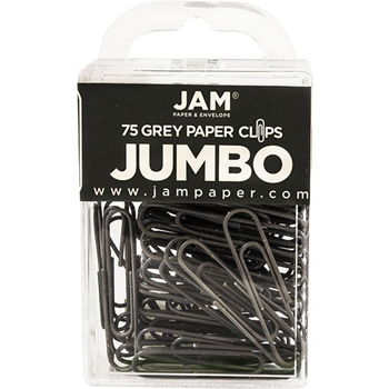 JAM Paper Paper Clips, Jumbo Size, Grey, 75/Pack