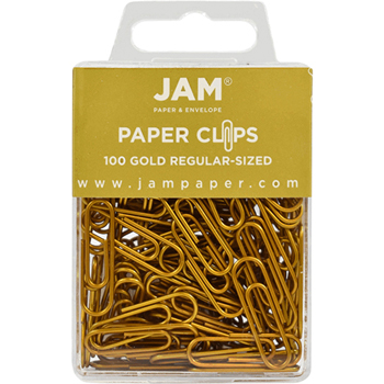 JAM Paper Paper Clips, Regular Clips, Gold, 100/Pack