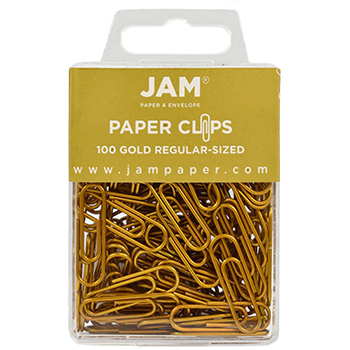 JAM Paper Colorful Standard Paper Clips, 1&quot;, Gold, 2/PK