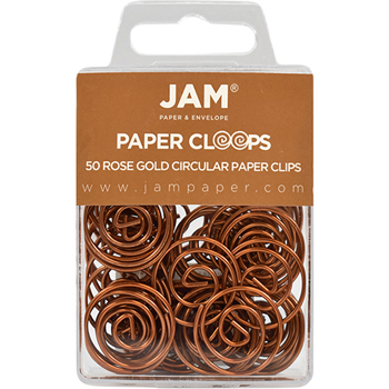 JAM Paper Paper Clips, Circular Papercloops, Rose Gold, 50/Pack