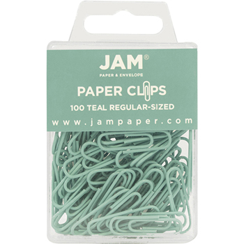 JAM Paper Paper Clips, Regular Size, Teal, 100/Pack
