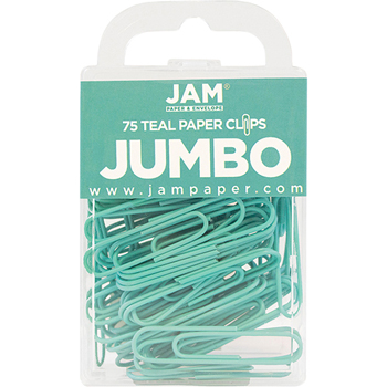 JAM Paper Paper Clips, Jumbo Size, Teal, 75/Pack