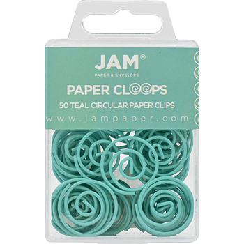 JAM Paper Paper Clips, Circular Papercloops, Teal, 50/Pack