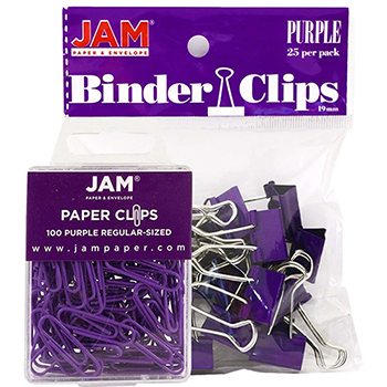 JAM Paper Office Desk Supplies Bundle, Purple, Paper Clips &amp; Binder Clips, 2/PK