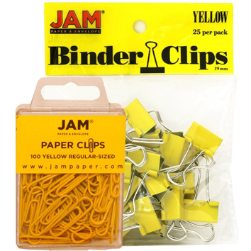 JAM Paper Office Desk Supplies Bundle, Yellow, Paper Clips &amp; Binder Clips, 2/PK