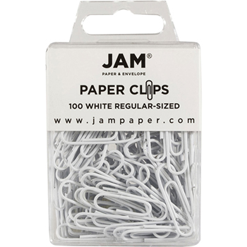 JAM Paper Paper Clips, Regular Size, White, 100/Pack