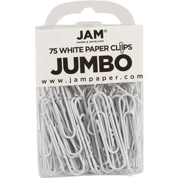 JAM Paper Paper Clips, Jumbo Size, White, 75/Pack