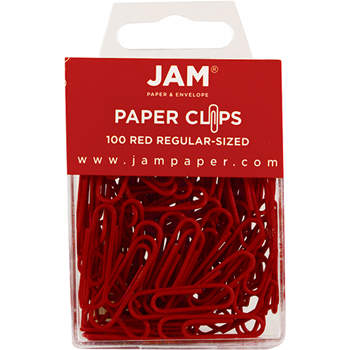 JAM Paper Paper Clips, Regular Size, Red, 100/Pack